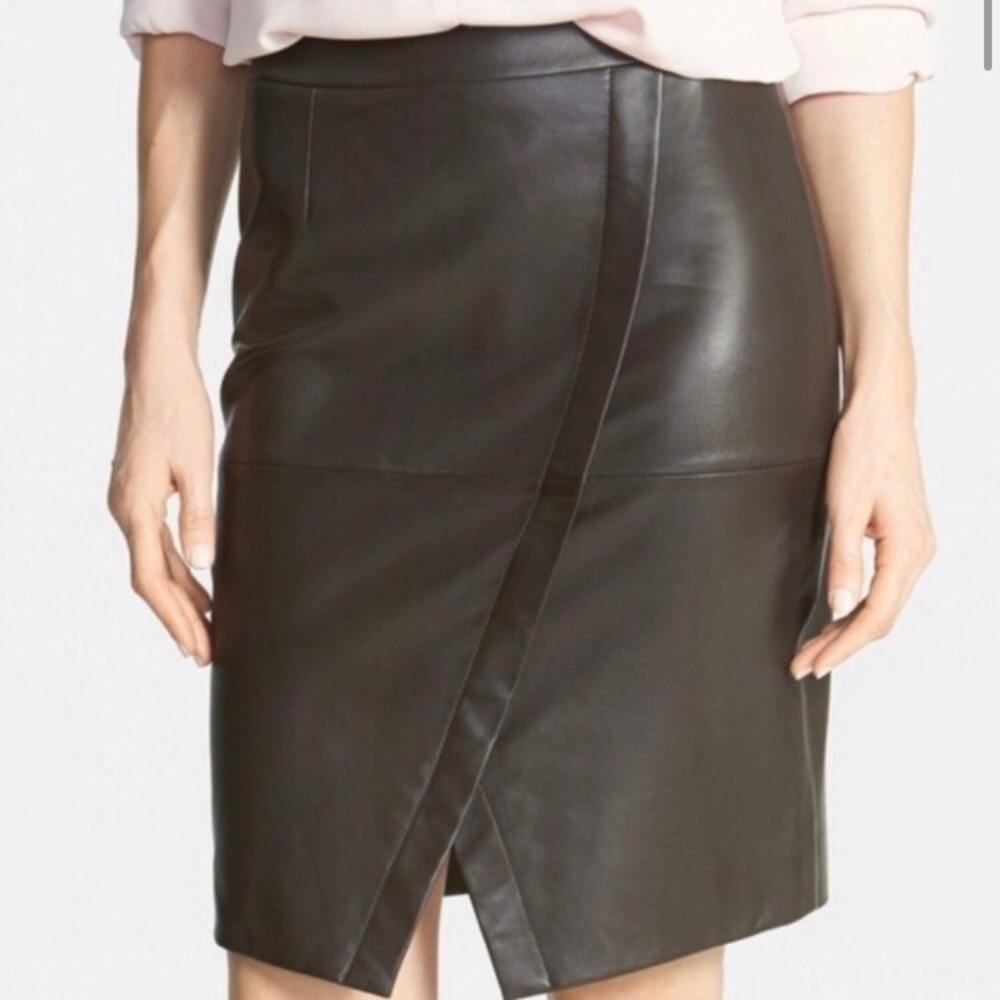 Halogen real leather seamed faux wrap skirt 2444